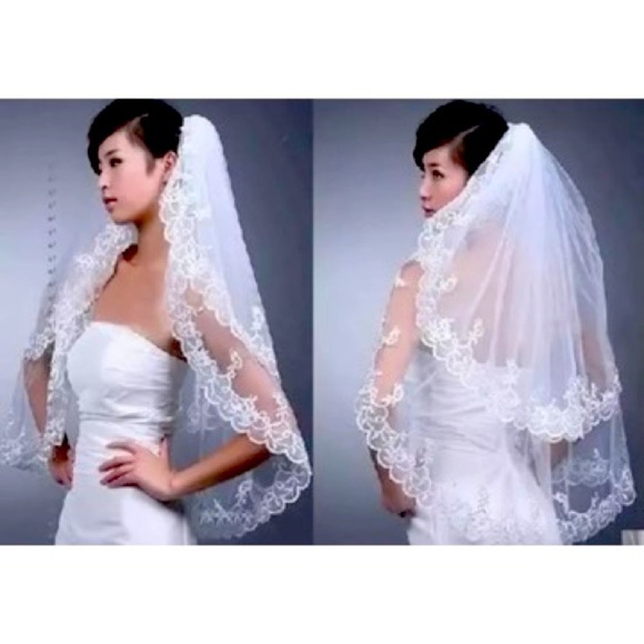 NEW Bridal Classic White Lace embroidered Veil
